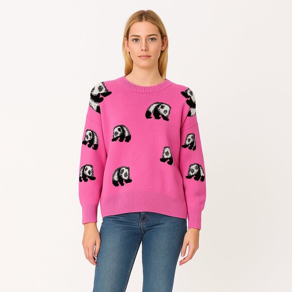 Originality Sweaters - 2/$30 Originality Panda Graphic Crew Neck Sweater Long Sleeve Pink #A0378 TRB2